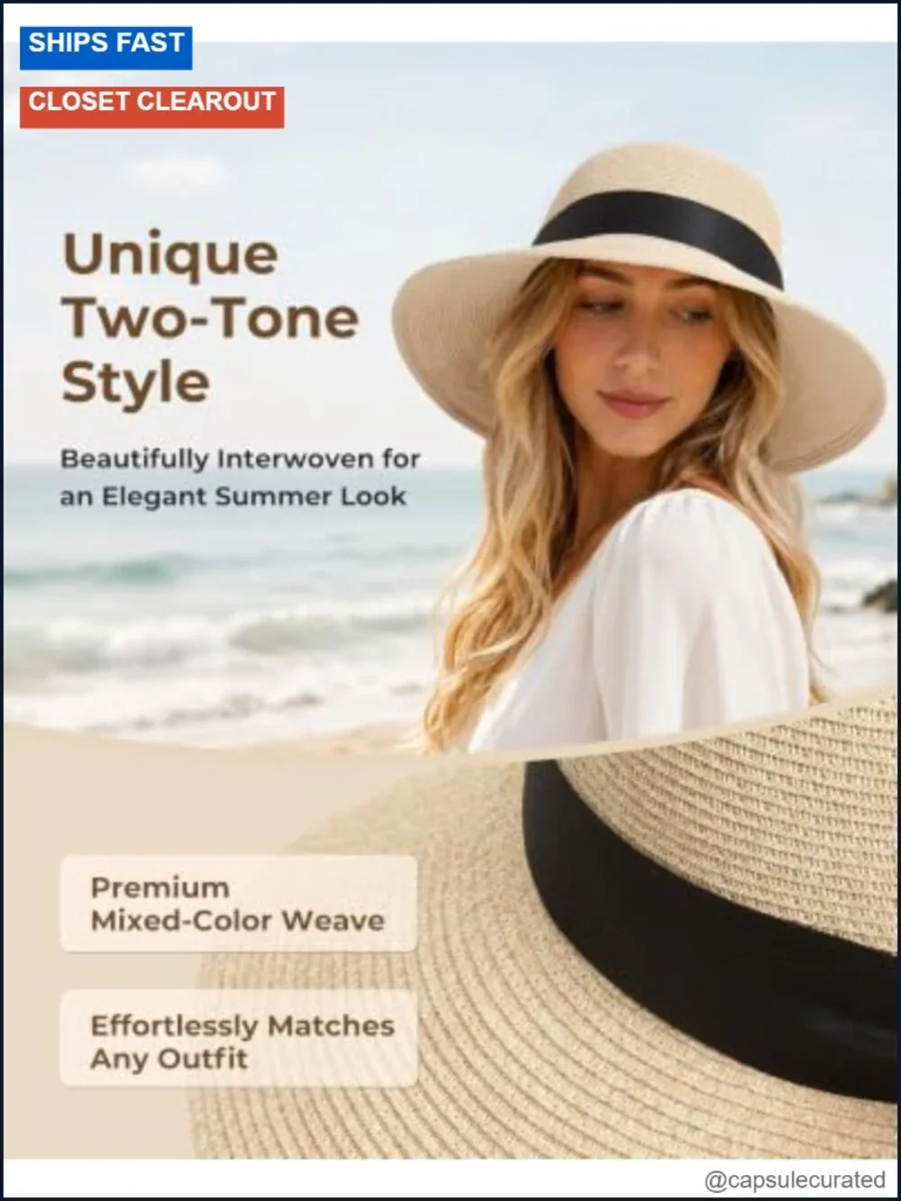 Wide Brim Straw Sun Hat for Women UPF 50+ Packable Beach Travel